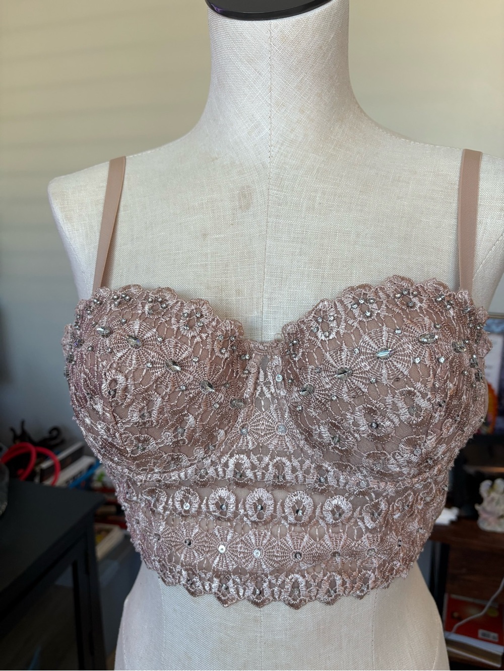 Windsor Dusty Rose Lace Sequin Longline Bralette
